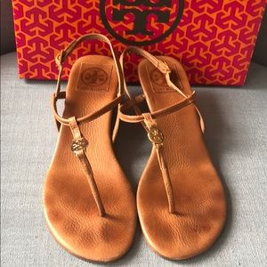 TORY BURCH EMMY DEMI WEDGE ROYAL TAN 8.5